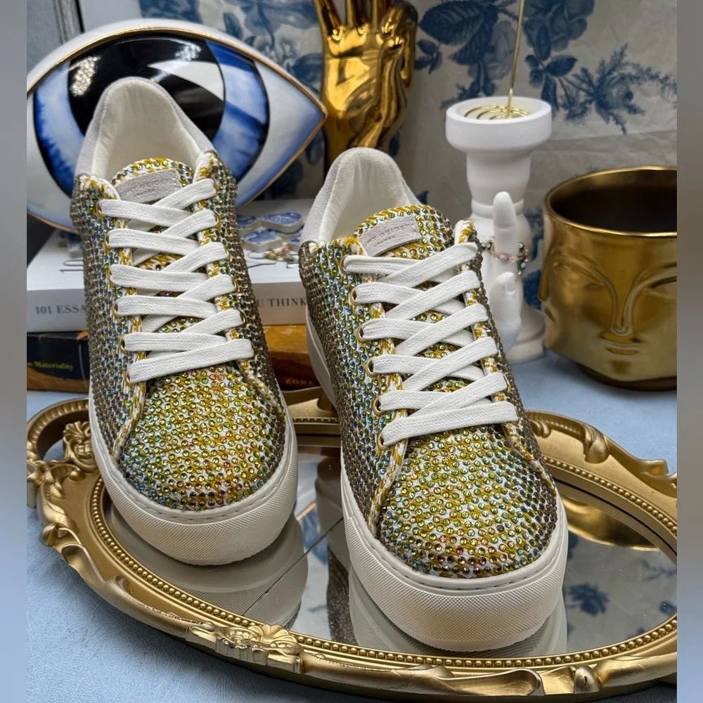 🆕 KURT GEIGER LONDON 🧿 NWOB Laney Rainbow Crystal Platform Sneaker Sz 38 US7.5 - Picture 4 of 13